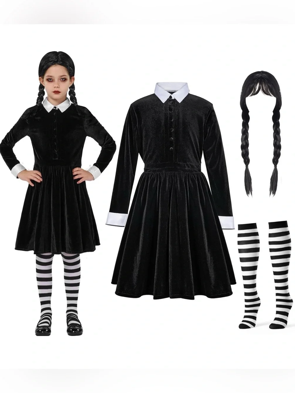 NWT Spooktacular Creations Girls Black Skater Dress Goth Girl Halloween Costume